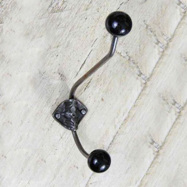 Large Iron Coat Hook With Black Ceramic Tips Large Iron Coat Hook With Black Ceramic Tips