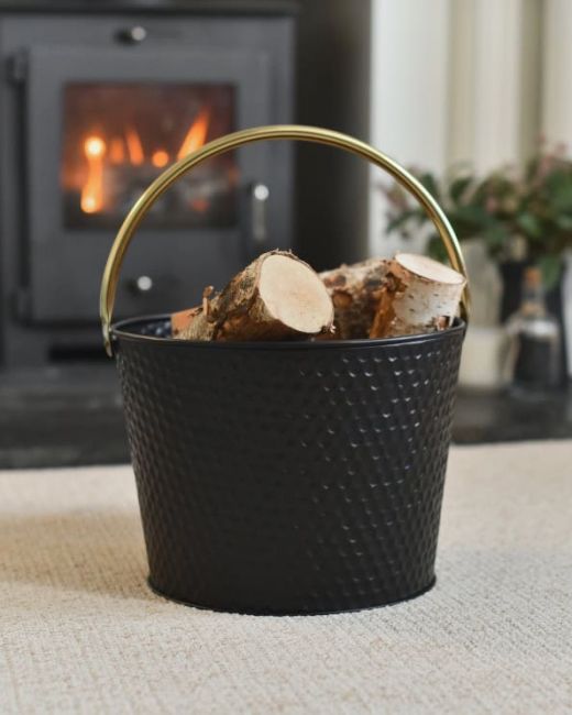 Black & Gold Dimpled Steel Log Basket Black & Gold Dimpled Steel Log Basket