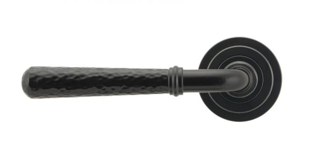 Black Hammered Lever Door Handle on Art Deco Rose