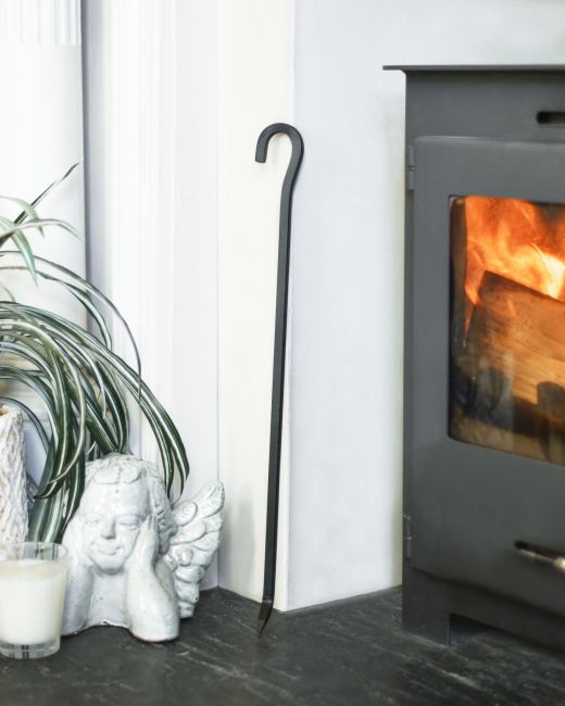 Black Hooked Fireside Poker In Situ