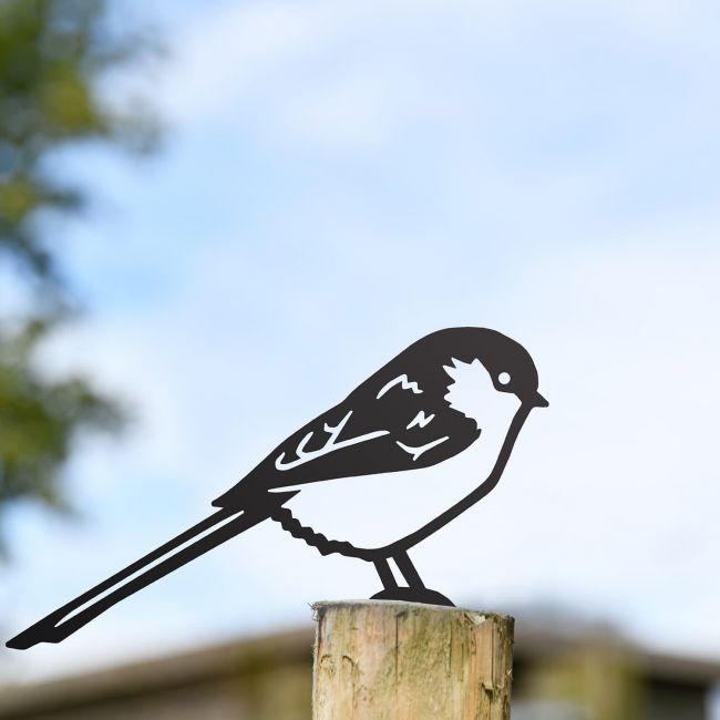 Black Long-Tailed Tit Steel Fence Topper