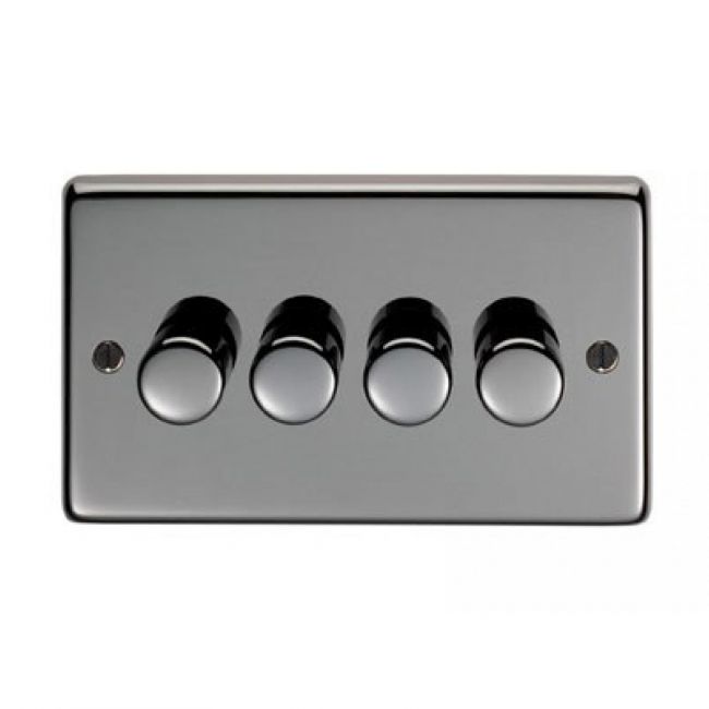 Quad Dimmer Light Switch Finished in a Black Nickel