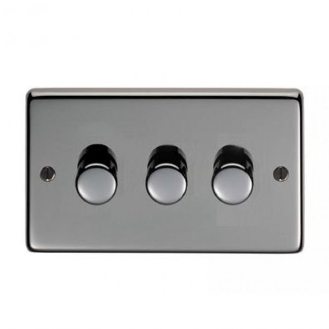 Triple Dimmer Light Switch Finished in a Black Nickel