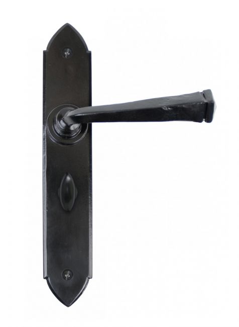 "Orelia" Black Square Iron Gothic Lever Handles and Bathroom Lock