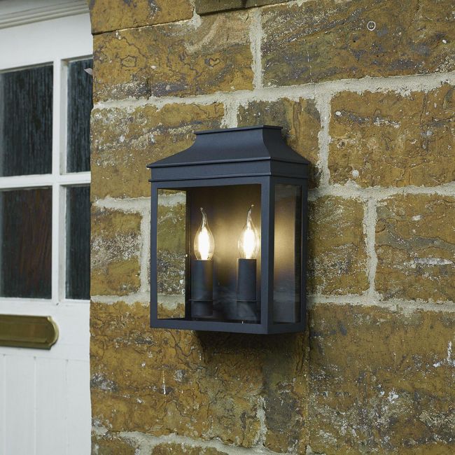 Black Traditional Dual Light Flush Wall Light in Situ on a Wall Black Traditional Dual Light Flush Wall Light in Situ on a Wall