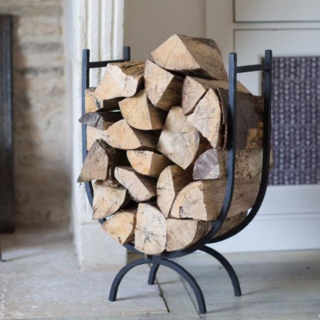 Black Wrought Iron Curved Log Holder in Situ
