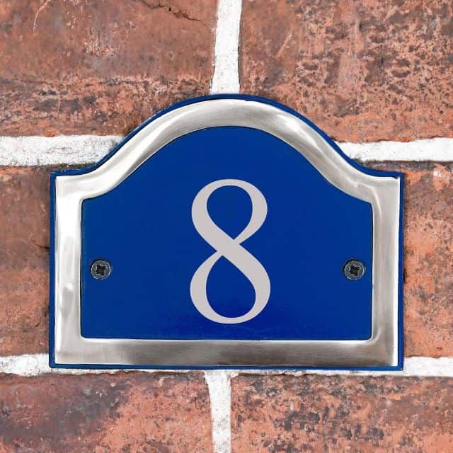 Blue & Chrome Arched Number Sign - Vinyl Numbers Blue & Chrome Arched Number Sign - Vinyl Numbers