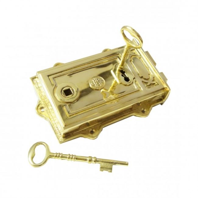 Ornate Brass Rim Lock With A Set Of Two Keys Ornate Brass Rim Lock With A Set Of Two Keys