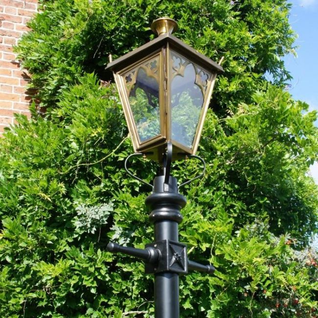 Close-up of the Antique Brass Gothic Lantern in Situ on the Lamp Post