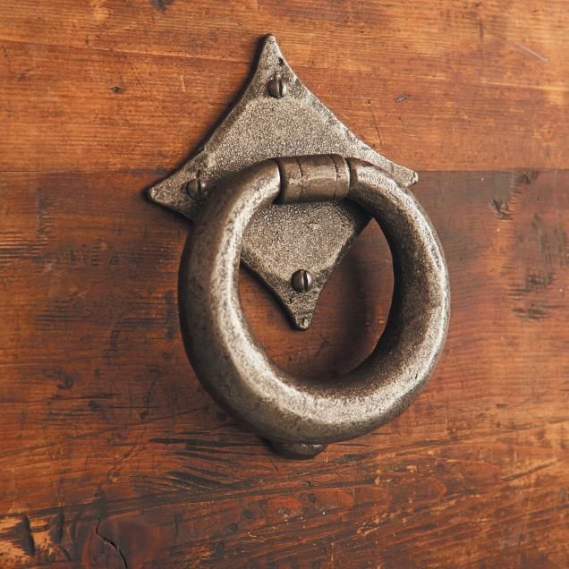Malleable Argent Traditional Ring Door Knocker in Situ on a Wooden Door Malleable Argent Traditional Ring Door Knocker in Situ on a Wooden Door