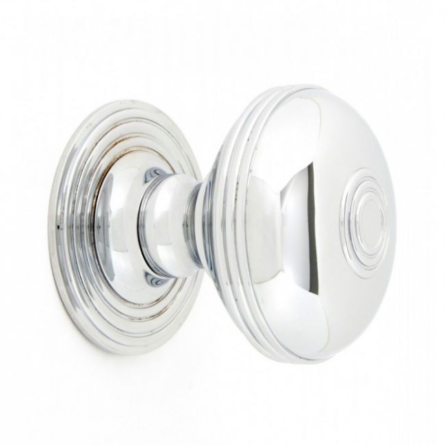 Bright Chrome Ribbed Centre Door Knob Set