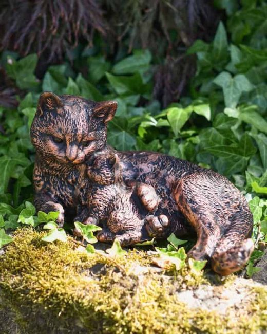 Brushed Bronze "Willow & Pepper" Cat and Kitten Sculpture