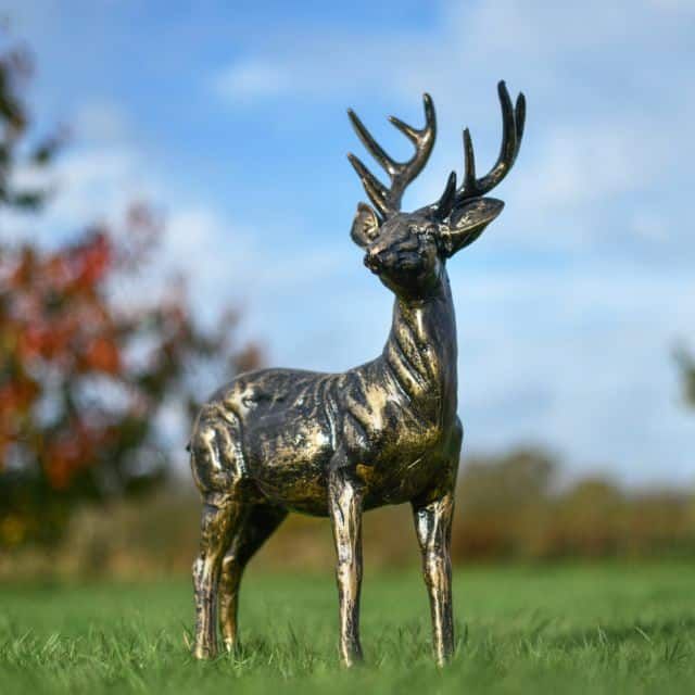 Brushed Gold "Optine" Standing Buck Sculpture - Thumbnail Brushed Gold "Optine" Standing Buck Sculpture - Thumbnail