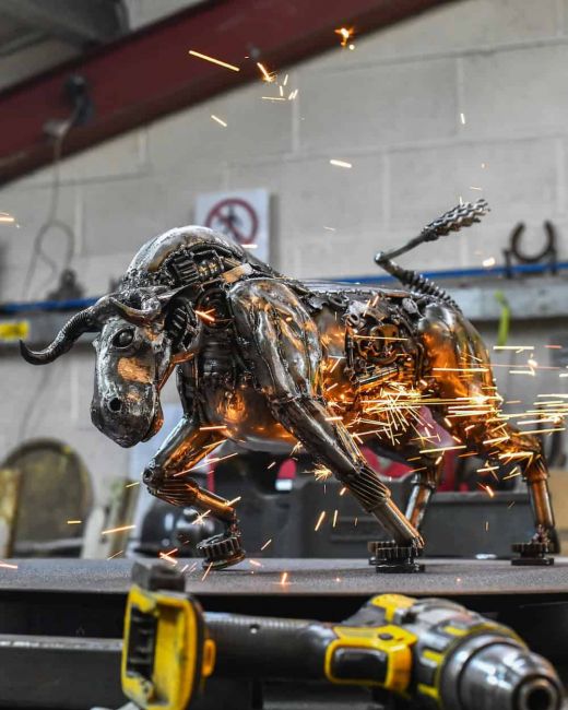 Recycled Metal Bull Sculpture - 35cm Recycled Metal Bull Sculpture - 35cm