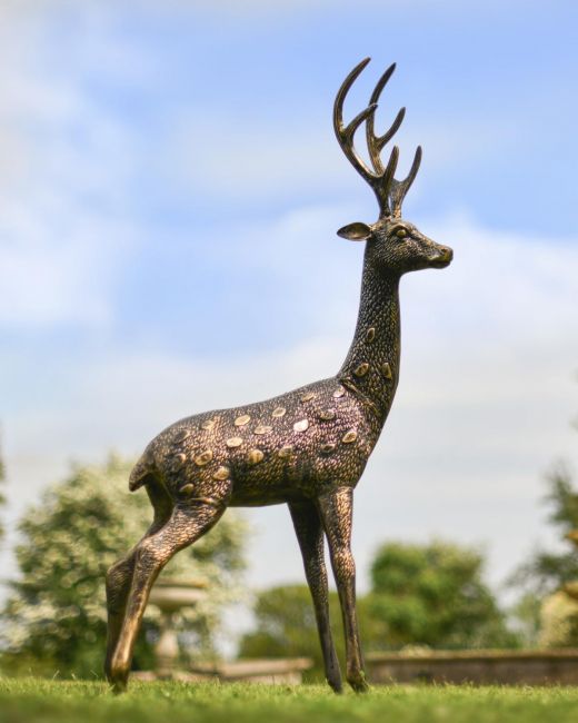 Cast Aluminium "Chiral" Freestanding Spotted Deer Garden Sculpture in Situ