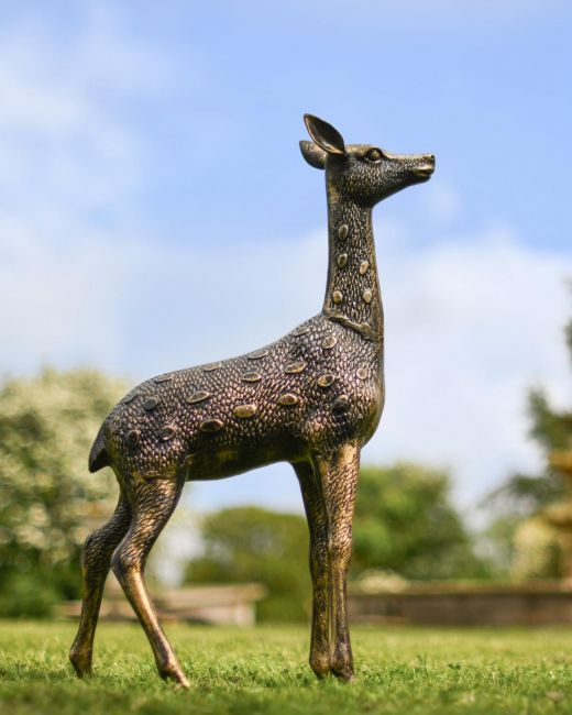 Cast Aluminium "Chiral" Freestanding Spotted Doe Garden Sculpture in Situ