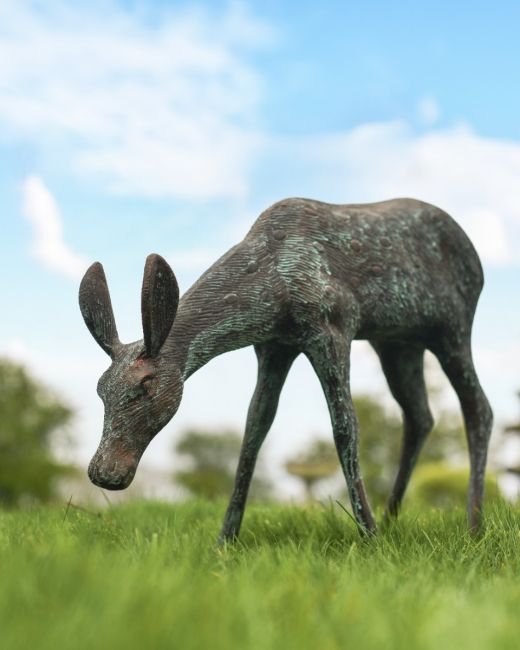 Cast Aluminium "Grazing" Doe Garden Sculpture in Verdigris