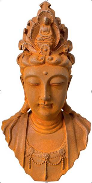 Cast Iron "Buddha Head Bust" Rustic Garden Sculpture 