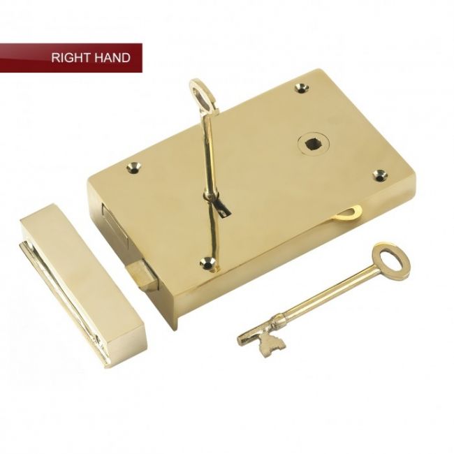 Right-Handed Large Polished Brass Rim Lock Right-Handed Large Polished Brass Rim Lock