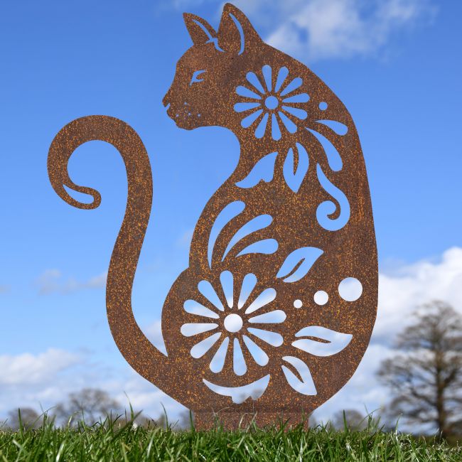 Rustic Floral Cat Silhouette Rustic Floral Cat Silhouette