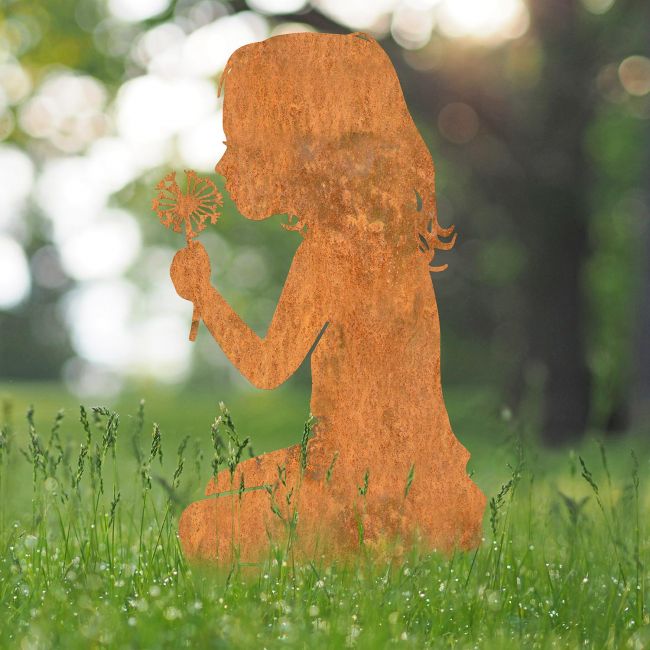 Girl With Flower Iron Silhouette in the Garden