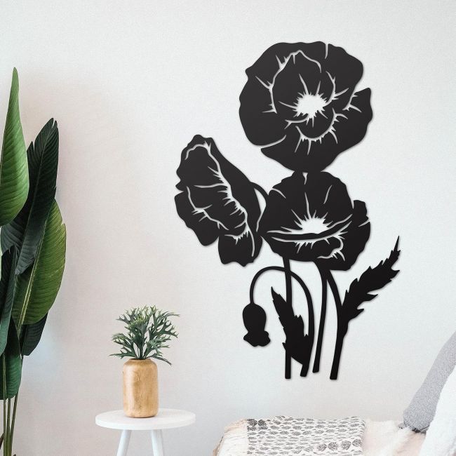 Cluster of Poppies Wall Art on the Wall Next to Plants
