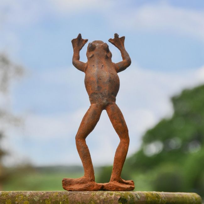 Rustic Cast Iron "High Five" Frog Sculpture