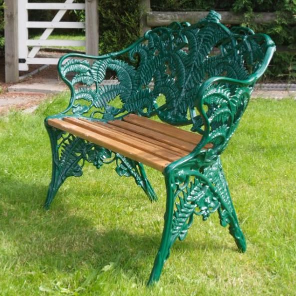 "Coalbrookdale" Cream Two Seater Garden Bench in Situ "Coalbrookdale" Cream Two Seater Garden Bench in Situ