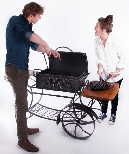 Barbeque with two wooden worktops with wheels Barbeque with two wooden worktops with wheels