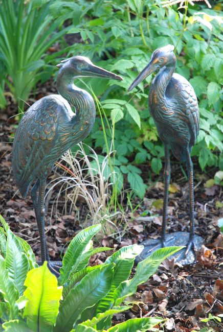 "For Always" Pair of Cast Iron Garden Crane Sculptures "For Always" Pair of Cast Iron Garden Crane Sculptures