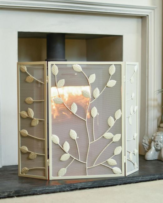 Cream climbing leaf design fire guard