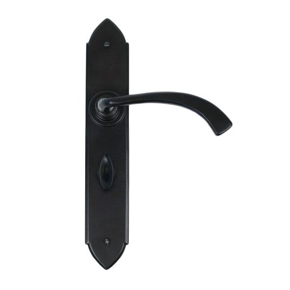 "Verona" Curved Black Medieval Lever Handle With Bathroom Lock