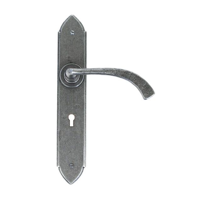 "Verona" Curved Pewter Medieval Lever Handle With Key Hole "Verona" Curved Pewter Medieval Lever Handle With Key Hole