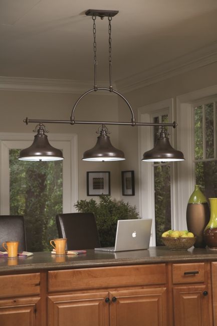 "Winchester Crown" Dark Bronze Three Light Pool Table Style Lights