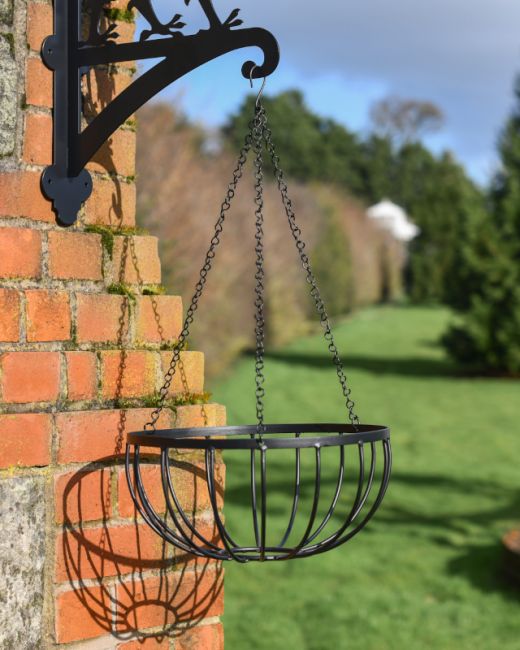 Traditional Wrought Iron Hanging Basket Black - 30cm - Thumbnail Traditional Wrought Iron Hanging Basket Black - 30cm - Thumbnail