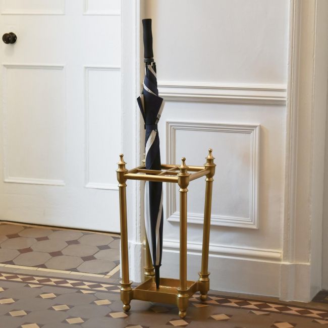 Wooden Umbrella & Walking Stick Stand with Polished Brass Fixings