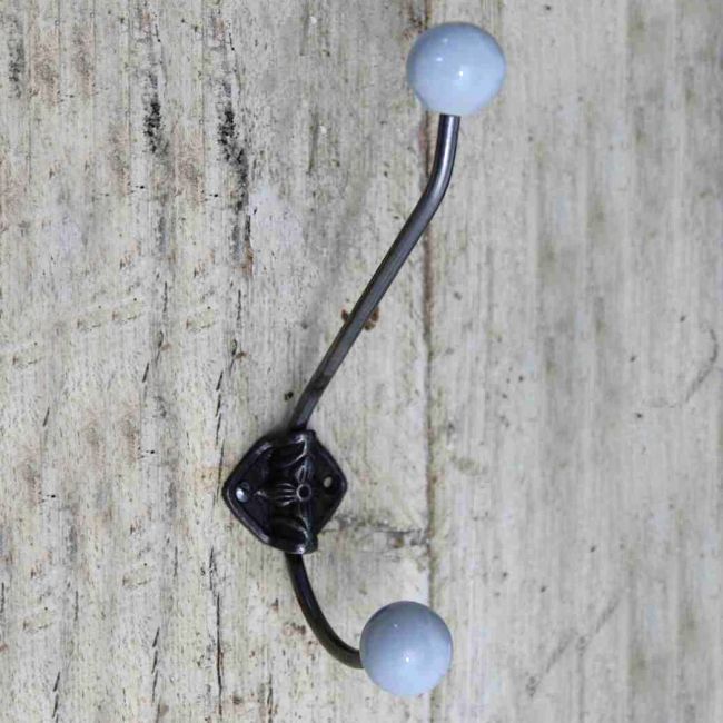 Large Iron Coat Hook With Duck Egg Blue Ceramic Tips