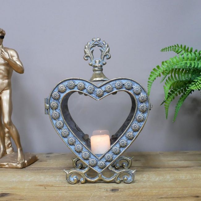 Embossed "Blue & Gold" Love Heart Candle Holder