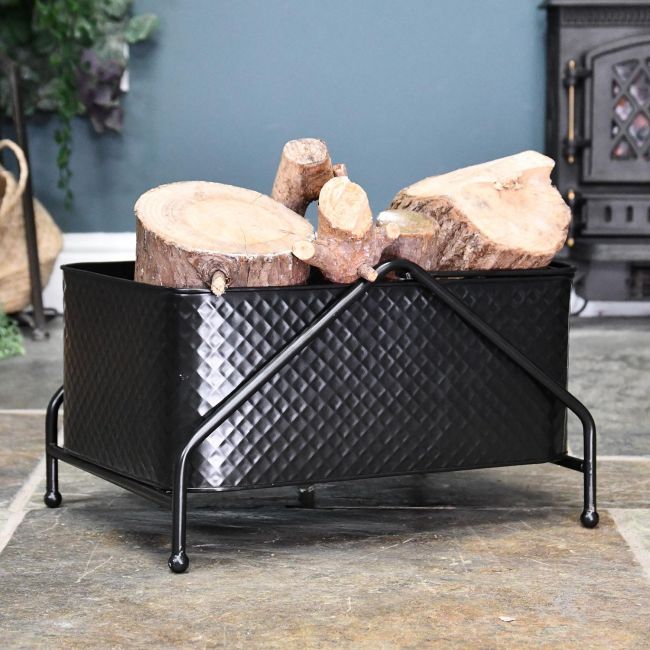 Embossed "Pyramid" Design Modern Log Holder in Use Holding Logs