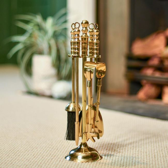 "Empress" Polished Brass Fireside Companion Set in situ in Front of the Fire Place 