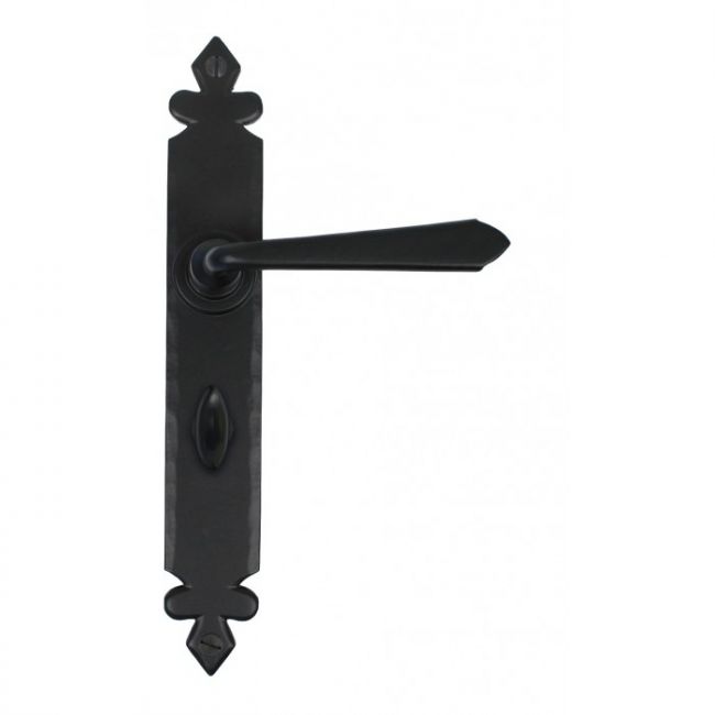 Black Tudor Sprung Lever Handles With Bathroom Lock