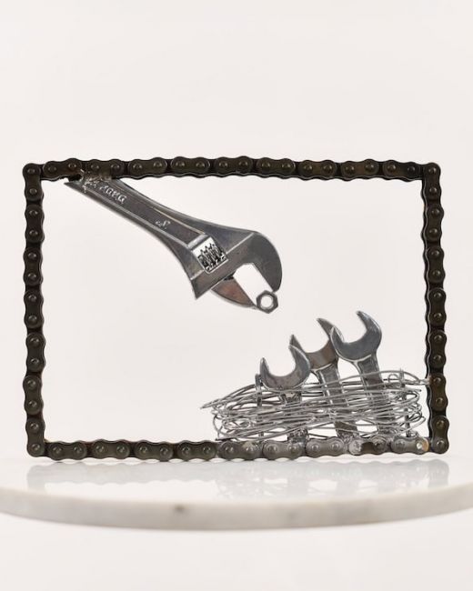"Fledgling"s Feast - Framed" Recycled Metal Sculpture "Fledgling"s Feast - Framed" Recycled Metal Sculpture