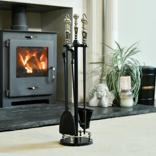 "Regency" Black Iron & Nicke Fireside Companion Set 66cm "Regency" Black Iron & Nicke Fireside Companion Set 66cm