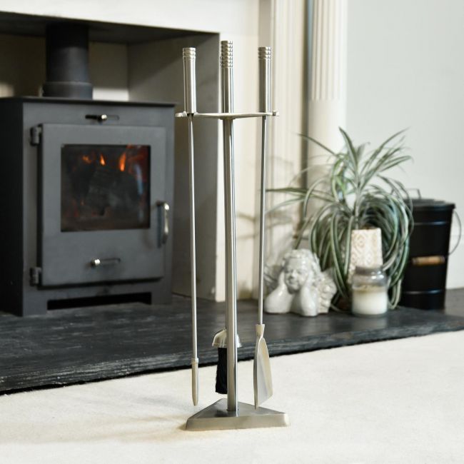 Contemporary "Art Deco" Stainless Steel Companion Set 
