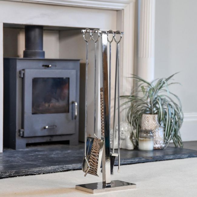 Polished steel finish wood burner companion set with Shovel, Poker & Brush Polished steel finish wood burner companion set with Shovel, Poker & Brush