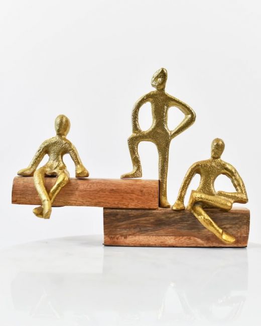 "Fireside" Cast Aluminium & Mango Wood Sculpture - Gold "Fireside" Cast Aluminium & Mango Wood Sculpture - Gold