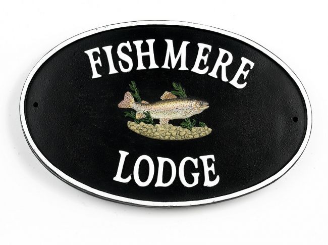 trout design cast iron house plaque