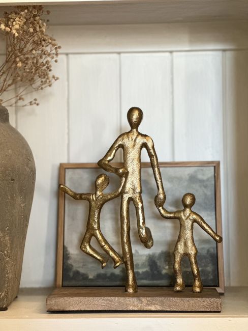 "Holding On" Aluminium and Mango Wood Sculpture - Gold