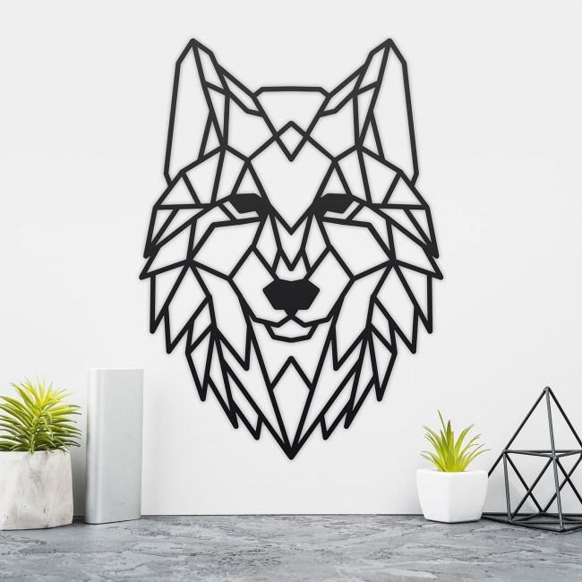 Geometric Iron Wolf Wall Art in Situ on a Cream Wall Geometric Iron Wolf Wall Art in Situ on a Cream Wall