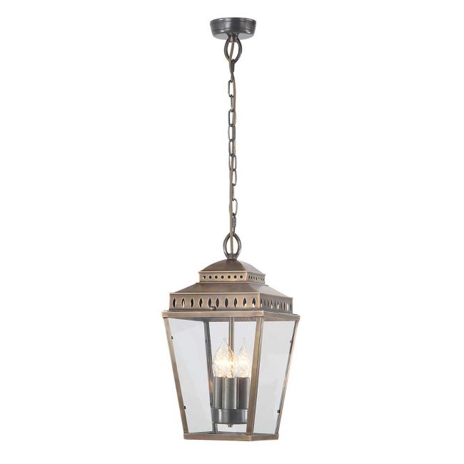 Georgian Style "Three-Light" Aged Brass Chain Lantern